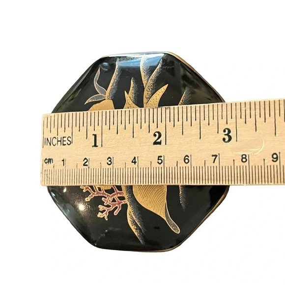 Vintage Otagiri Black Gold Seashell Trinket Box - Picture 3 of 7
